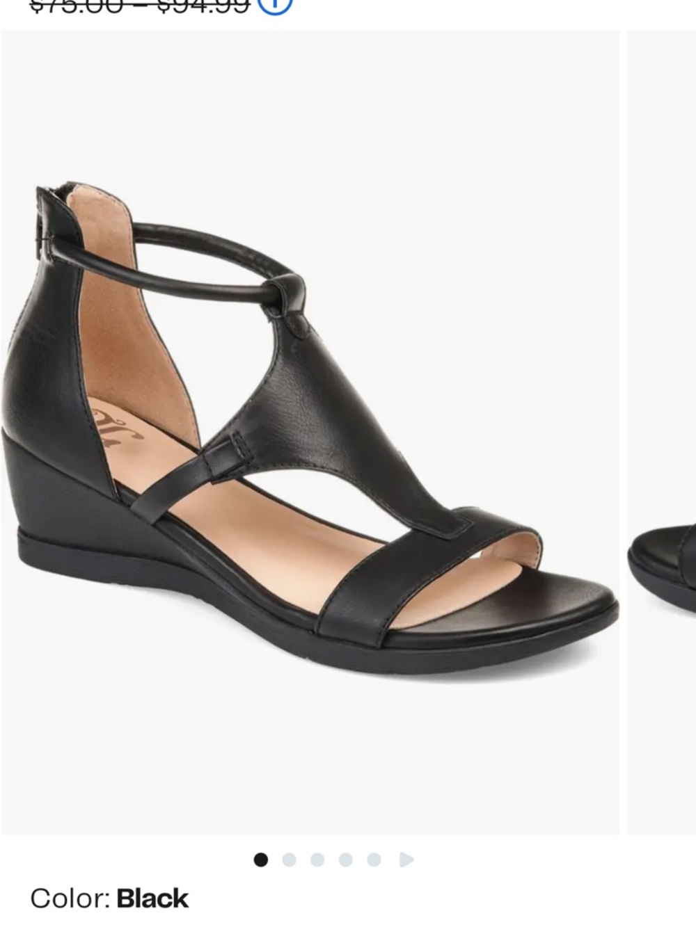 Journee Collection Black T-Strap Wedge Sandals - Picture 2 of 4